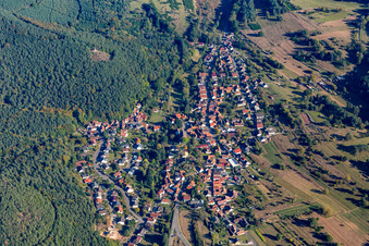 Village - view on the edge of agricultural fields and farmland in Birkenhoerdt in the state Rhineland-Palatinate, Germany