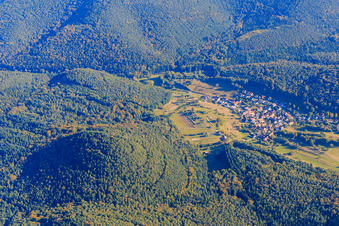 Village view in the Palatinate Forest from the northwest in Böllenborn in the state Rhineland-Palatinate, Germany