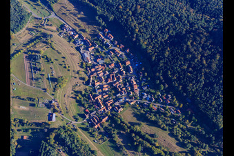 Village overview in the Palatinate Forest in Böllenborn in the state Rhineland-Palatinate, Germany