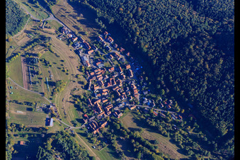 Aerial view of Village overview in the Palatinate Forest in Böllenborn in the state Rhineland-Palatinate, Germany