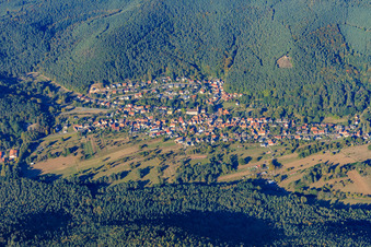 Village view in the Palatinate Forest from the south in Birkenhördt in the state Rhineland-Palatinate, Germany