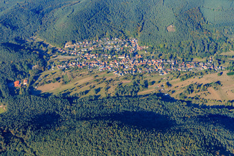 Aerial view of Village view in the Palatinate Forest from the south in Birkenhördt in the state Rhineland-Palatinate, Germany