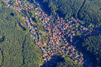 Village overview hidden in the Palatinate Forest in Dörrenbach in the state Rhineland-Palatinate, Germany