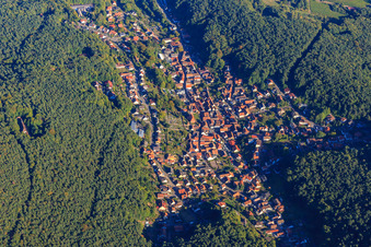 Aerial photograpy of Village overview hidden in the Palatinate Forest in Dörrenbach in the state Rhineland-Palatinate, Germany