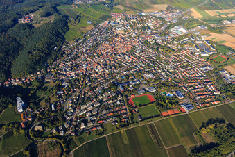 Aerial photograpy of City overview from the southwest in Oberotterbach in the state Rhineland-Palatinate, Germany