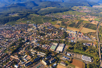 Industrial estate between Landauer Straße and B427 with K + B electronic systems GmbH in Bad Bergzabern in the state Rhineland-Palatinate, Germany