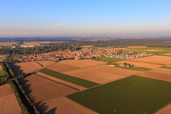Aerial photograpy of View of the town from the southwest in Steinweiler in the state Rhineland-Palatinate, Germany