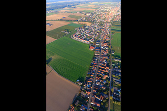 Aerial view of Saarstrasse in the evening from the west in Kandel in the state Rhineland-Palatinate, Germany