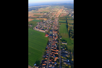 Aerial photograpy of Saarstrasse in the evening from the west in Kandel in the state Rhineland-Palatinate, Germany
