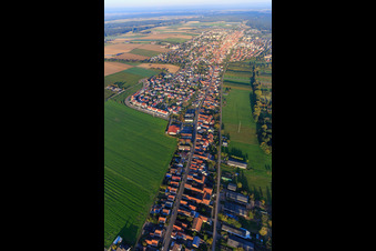 Oblique view of Saarstrasse in the evening from the west in Kandel in the state Rhineland-Palatinate, Germany
