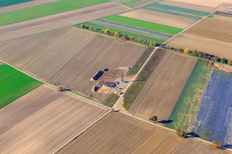 Construction site wind turbine foundation in Hatzenbühl in the state Rhineland-Palatinate, Germany seen from above