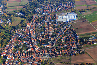 Aerial view of Wünschelstraße x Gustav-Ullrich-Straße in the background Kardex Remstar in Bellheim in the state Rhineland-Palatinate, Germany