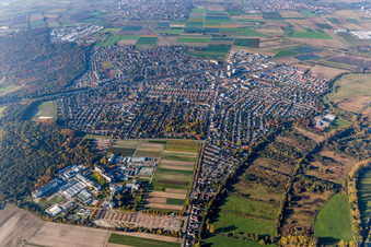 BASF Agricultural Center before Town View of the streets and houses of the residential areas in Limburgerhof in the state Rhineland-Palatinate, Germany