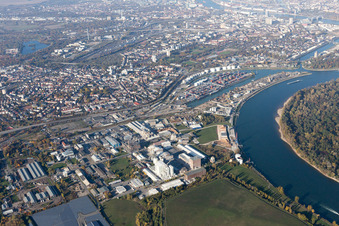Aerial view of Kaiserwörthhafen in the district Mundenheim in Ludwigshafen am Rhein in the state Rhineland-Palatinate, Germany