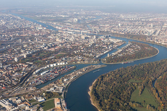 Aerial photograpy of District Rheingönheim in Ludwigshafen am Rhein in the state Rhineland-Palatinate, Germany