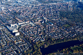 Aerial view of District Niederfeld in Mannheim in the state Baden-Wuerttemberg, Germany