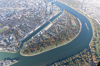 Aerial photograpy of Park Island in the district Süd in Ludwigshafen am Rhein in the state Rhineland-Palatinate, Germany