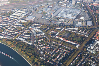 Aerial photograpy of District Lindenhof in Mannheim in the state Baden-Wuerttemberg, Germany