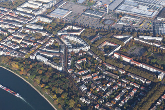 Oblique view of District Lindenhof in Mannheim in the state Baden-Wuerttemberg, Germany