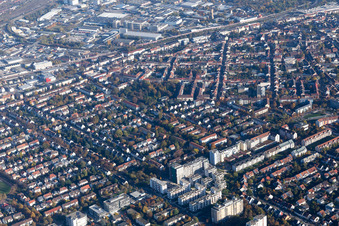 Aerial view of District Almenhof in Mannheim in the state Baden-Wuerttemberg, Germany