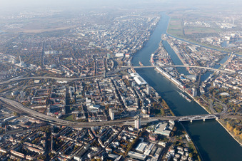 Aerial view of District Mitte in Ludwigshafen am Rhein in the state Rhineland-Palatinate, Germany