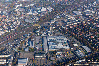 Aerial view of Plant site of the former factory Lanz (John Deere) in the district Lindenhof in Mannheim in the state Baden-Wurttemberg, Germany