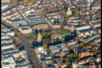 Wasserturm, Artgallery, Roengarden and Christ-church around Friedrichs-place in the inner city center in Mannheim in the state Baden-Wurttemberg, Germany