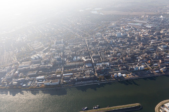 Drone recording of District BASF in Ludwigshafen am Rhein in the state Rhineland-Palatinate, Germany