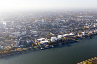 Aerial view of District BASF in Ludwigshafen am Rhein in the state Rhineland-Palatinate, Germany