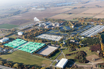 Drone image of BASF wastewater treatment plant in the district Mörsch in Frankenthal in the state Rhineland-Palatinate, Germany