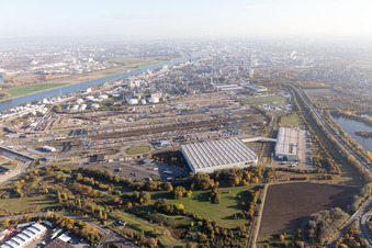 Aerial view of North in the district BASF in Ludwigshafen am Rhein in the state Rhineland-Palatinate, Germany