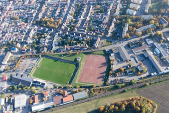 Drone recording of District Oppau in Ludwigshafen am Rhein in the state Rhineland-Palatinate, Germany