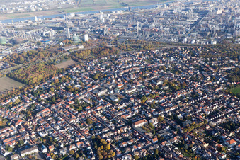 District Oppau in Ludwigshafen am Rhein in the state Rhineland-Palatinate, Germany seen from a drone