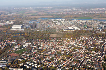 District BASF in Ludwigshafen am Rhein in the state Rhineland-Palatinate, Germany seen from a drone