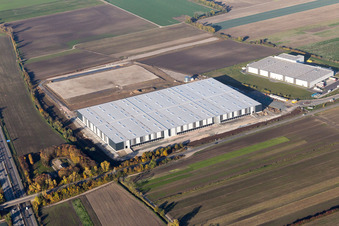 Construction site to build a new building complex on the site of the logistics center of  Inc. in Frankenthal in the state Rhineland-Palatinate from above