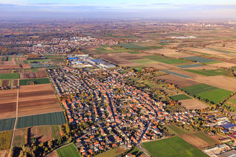 Aerial photograpy of View of the town from the south in Fußgönheim in the state Rhineland-Palatinate, Germany