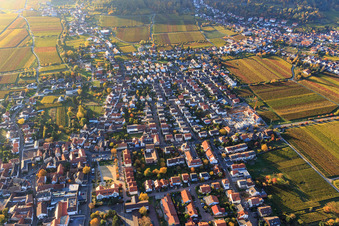 Aerial view of Village overview from the east with Am Alten Sportpl in the district Diedesfeld in Neustadt an der Weinstraße in the state Rhineland-Palatinate, Germany