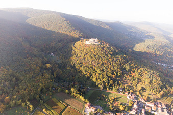 Hambach Castle in the district Diedesfeld in Neustadt an der Weinstraße in the state Rhineland-Palatinate, Germany seen from a drone