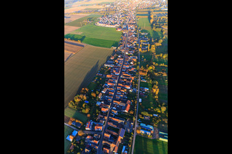Saarstrasse in the evening from the west in Kandel in the state Rhineland-Palatinate, Germany out of the air
