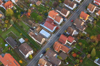 Aerial view of Foundation for new single-family home in Waldstr in Kandel in the state Rhineland-Palatinate, Germany