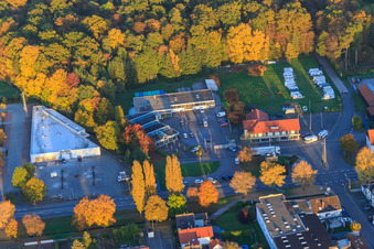 Aerial view of ALDI next to former EDEKA in Kandel in the state Rhineland-Palatinate, Germany