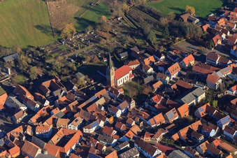 Kirchstraße and St. Martin in Steinweiler in the state Rhineland-Palatinate, Germany