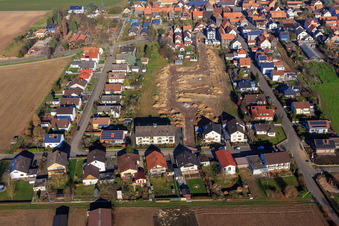 Aerial view of New development area in Ringstraße under development in the district Hayna in Herxheim bei Landau in the state Rhineland-Palatinate, Germany