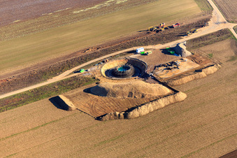 Drone image of Construction site wind turbine foundation in Hatzenbühl in the state Rhineland-Palatinate, Germany