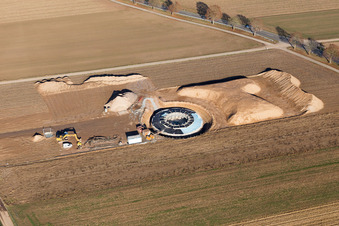 Aerial photograpy of Construction site for wind turbine installation in Hatzenbuehl in the state Rhineland-Palatinate, Germany