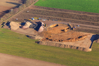 Aerial photograpy of Construction site wind turbine foundation in Hatzenbühl in the state Rhineland-Palatinate, Germany