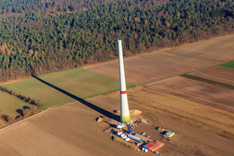 Wind turbine mast construction site in Hatzenbühl in the state Rhineland-Palatinate, Germany