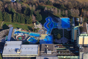 Johannesbad Thermal Spa Bad Füssing with massage school and specialist clinic Bad Füssing in the district Würding in Bad Füssing in the state Bavaria, Germany from above