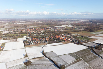 Drone recording of District Mühlhofen in Billigheim-Ingenheim in the state Rhineland-Palatinate, Germany