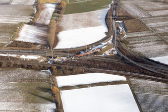 Aerial view of Construction site of the new bridge for the A65 Landau Nord exit in the district Dammheim in Landau in der Pfalz in the state Rhineland-Palatinate, Germany